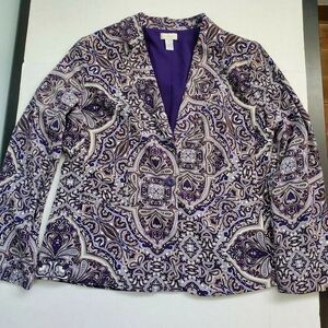 Chicos 1 Blazer Paisley Purple Women's Size Medium 8  Button Top Jacket Lined